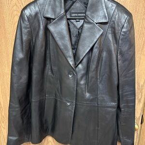 Valerie Stevens Black Leather Blazer XL Button Front Classic Chic Moto